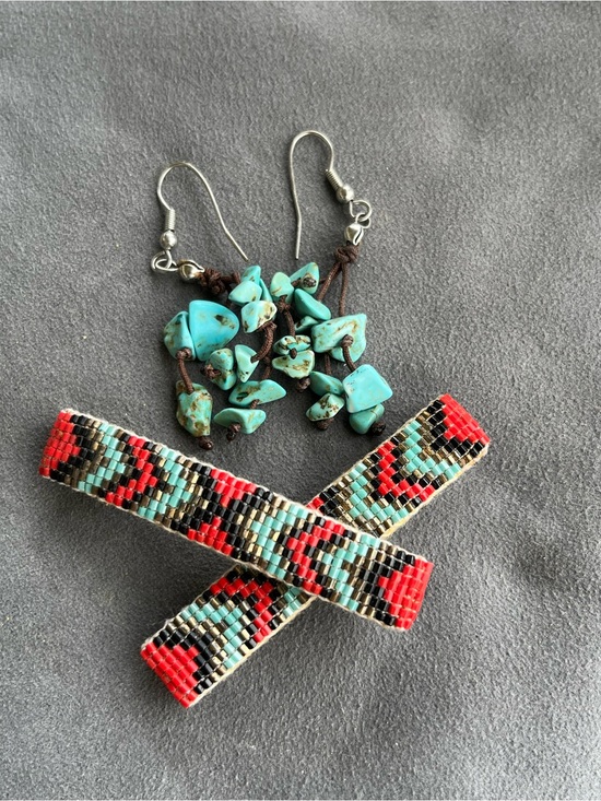 Handmade Accessories - Vintage Beaded *Barrette Pair* in Red, Turquoise & Black